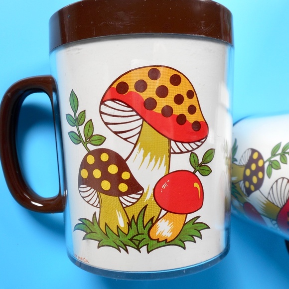 4 VTG 70s Thermo Serv Merry Mushroom Cups Mugs Set Sears w box & pamphlet - Picture 3 of 16